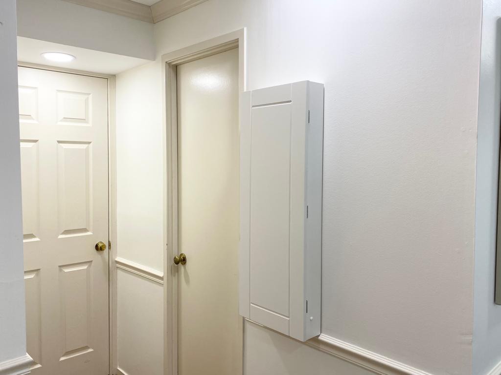 kitchen door to the left. Bathroom to the right